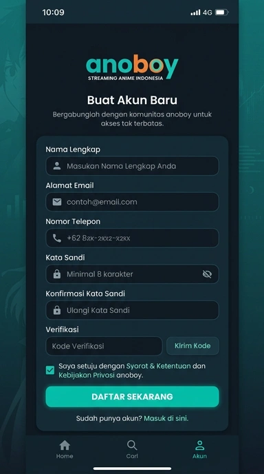 Cara Registrasi Akun Baru di anoboy untuk Pengguna Android