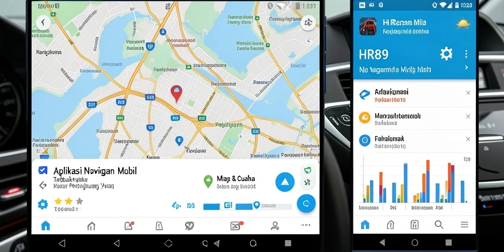 Antarmuka pengguna aplikasi HR89 dengan fitur Navigasi Mobil.