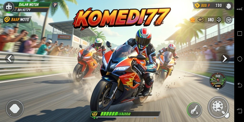 Screenshot utama menunjukkan aksi balapan motor yang seru.