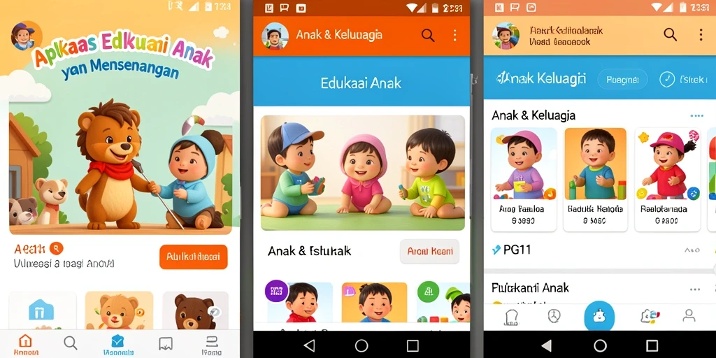 Antarmuka aplikasi PG11 yang ceria dan menarik untuk belajar anak.