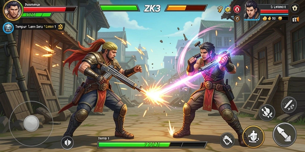 Screenshot ZK3 menampilkan duel intens antara dua karakter.